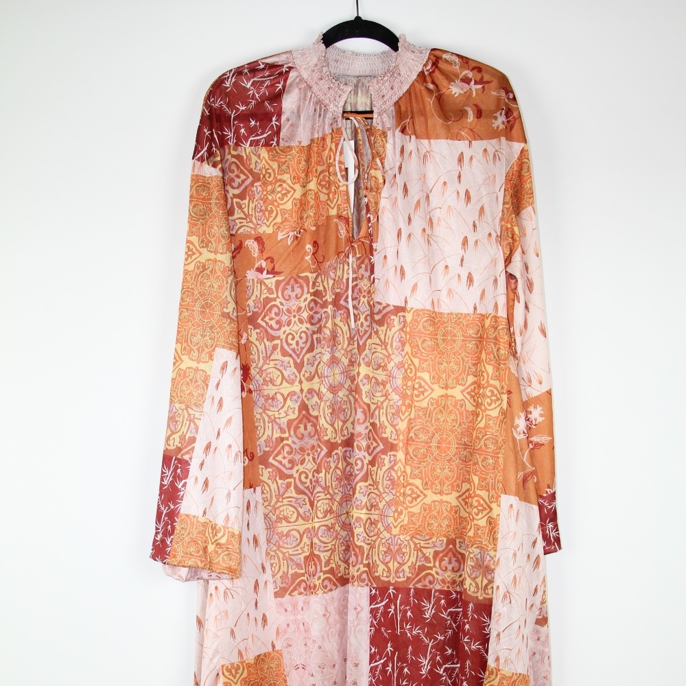 ZARA PRINTED BOHO MULTICOLOR PATCHWORK MIDI DRESS